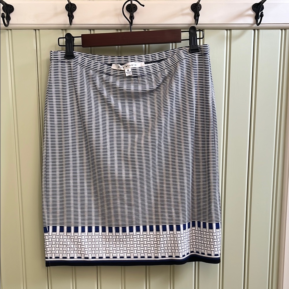 Max Studio Blue, Black and White Knee-Length Pencil Skirt